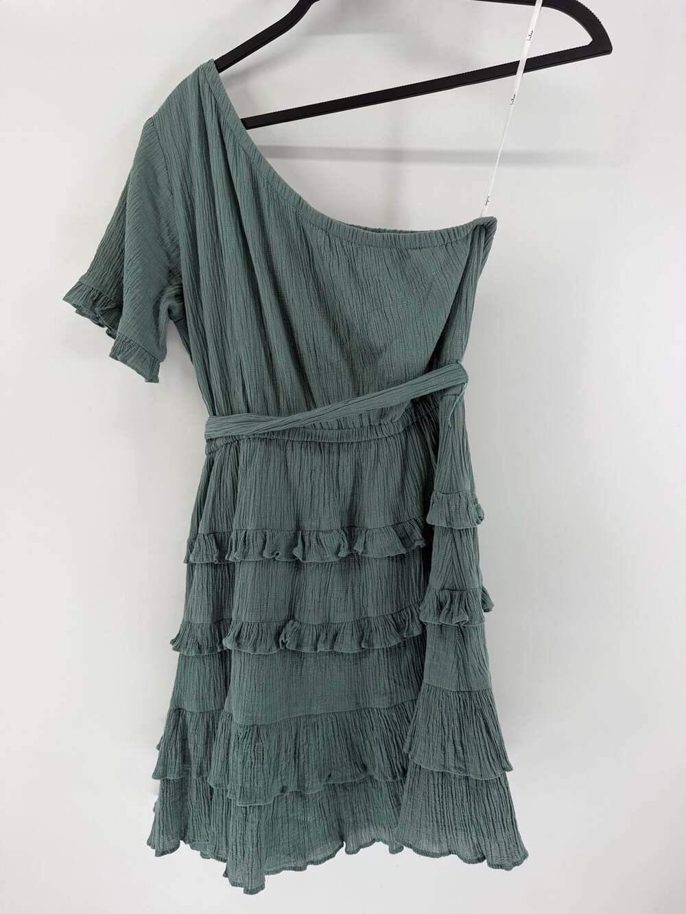 Lulus Size M Sage Green One Shoulder Ruffle Mini Dress